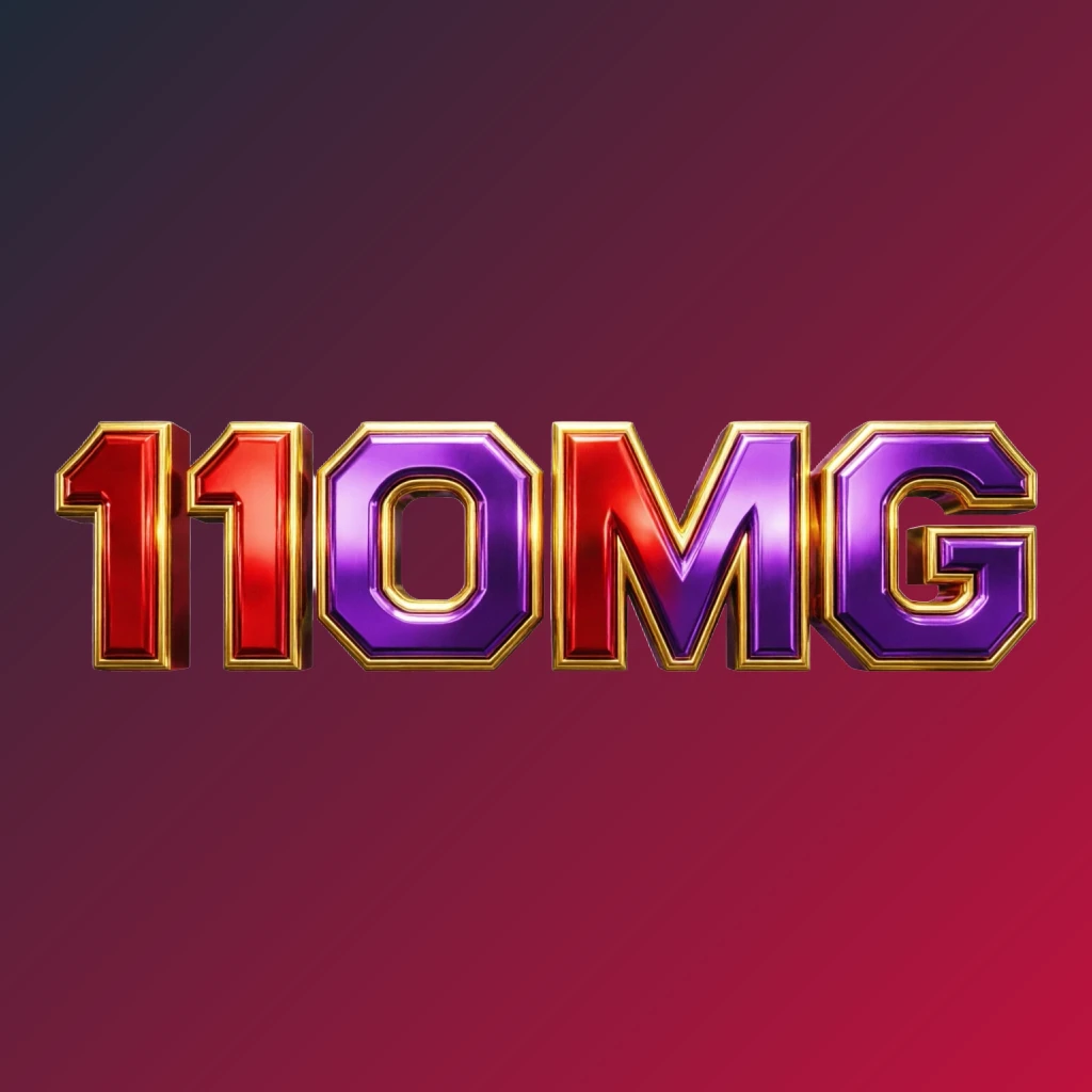 Bright premium 11OMG logo with thick uppercase typography in vivid gold, red, and purple colors, polished metallic finish, strong visual impact on a transparent background, designed as a wide horizontal rectangular wordmark for website header